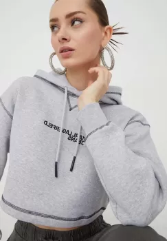 Karl Lagerfeld Jeans bluza femei, culoarea gri, cu gluga, cu imprimeu imagine