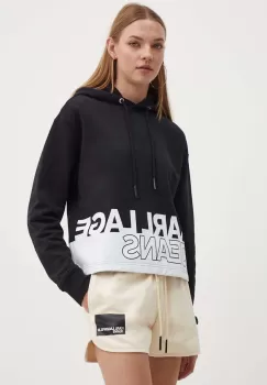 Karl Lagerfeld Jeans bluza femei, culoarea negru, cu gluga, cu imprimeu, 245J1803 imagine