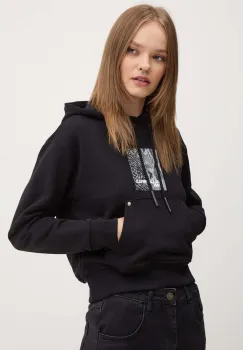 Karl Lagerfeld Jeans bluza femei, culoarea negru, cu gluga, cu imprimeu, 246J1808 imagine