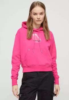 Karl Lagerfeld Jeans bluza femei, culoarea roz, cu gluga, cu imprimeu imagine