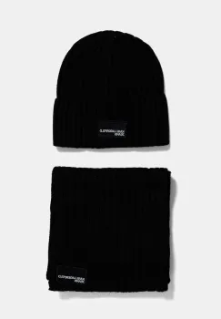 Karl Lagerfeld Jeans caciula si esarfa din amestec de lana culoarea negru, A4W34000 imagine