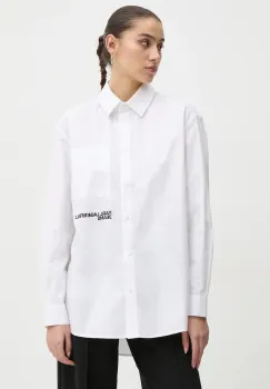 Karl Lagerfeld Jeans camasa din bumbac femei, culoarea bej, cu guler clasic, relaxed, A1W11001 imagine