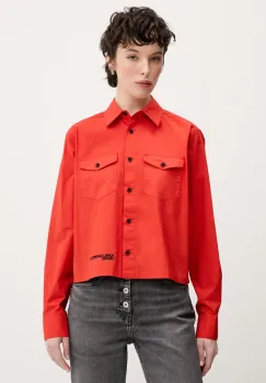 Karl Lagerfeld Jeans camasa din bumbac femei, culoarea portocaliu, cu guler clasic, relaxed, A2W11027 imagine