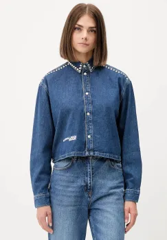 Karl Lagerfeld Jeans camasa jeans culoarea bleumarin, cu guler clasic, relaxed, A4W11002 imagine