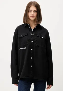 Karl Lagerfeld Jeans camasa jeans culoarea negru, cu guler clasic, relaxed, A4W11033 imagine