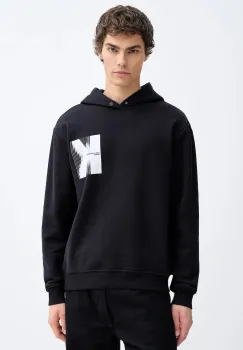 Karl Lagerfeld Jeans hanorac de bumbac culoarea negru, cu gluga, cu imprimeu, B1M20053 imagine