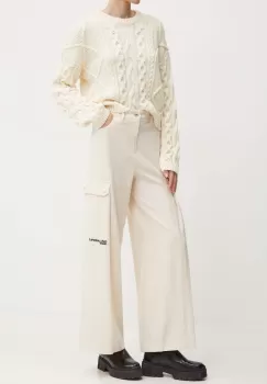 Karl Lagerfeld Jeans pantaloni femei, culoarea bej, drept, high waist, 245J1002 imagine