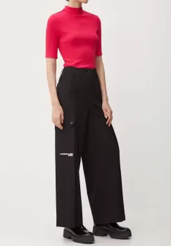 Karl Lagerfeld Jeans pantaloni femei, culoarea negru, drept, high waist, 245J1002 imagine