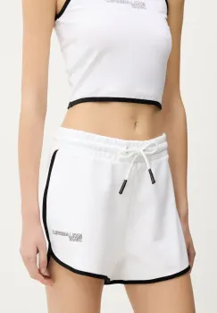 Karl Lagerfeld Jeans pantaloni scurti din bumbac femei, culoarea alb, uni, high waist, A2W10095 imagine
