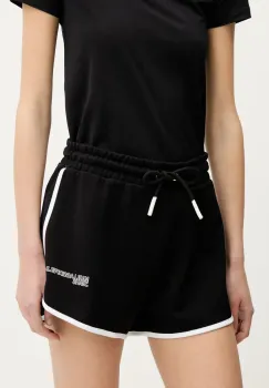 Karl Lagerfeld Jeans pantaloni scurti din bumbac femei, culoarea negru, uni, high waist, A2W10095 imagine