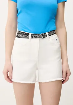 Karl Lagerfeld Jeans pantaloni scurti din denim femei, culoarea alb, uni, high waist, A2W10039 imagine