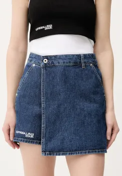 Karl Lagerfeld Jeans pantaloni scurti jeans culoarea bleumarin, uni, high waist, A3W10133 imagine