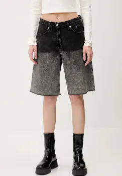 Karl Lagerfeld Jeans pantaloni scurti jeans culoarea gri, cu imprimeu, high waist, A3W10131 imagine