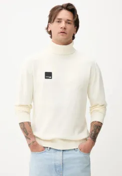 Karl Lagerfeld Jeans pulover de bumbac culoarea bej, light, cu guler, A3M18001 imagine