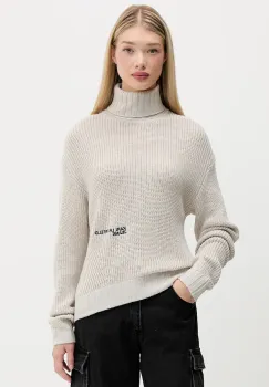 Karl Lagerfeld Jeans pulover de lana culoarea bej, cu guler, A4W18020 imagine