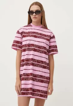 Karl Lagerfeld Jeans rochie din bumbac culoarea roz, mini, oversize, 245J1307 imagine