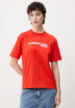 Karl Lagerfeld Jeans tricou din bumbac femei, culoarea portocaliu, A1W17005 imagine