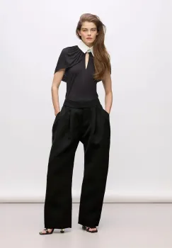 Karl Lagerfeld pantaloni cu lana Karl Lagerfeld Studio culoarea negru, lat, medium waist, A4W10144 imagine