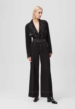 Karl Lagerfeld pantaloni culoarea negru, lat, high waist, A3W10096 imagine