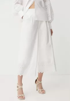 Karl Lagerfeld pantaloni de bumbac culoarea bej, drept, high waist imagine