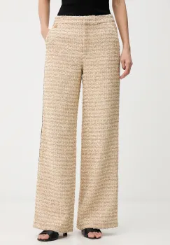 Karl Lagerfeld pantaloni din lana culoarea bej, drept, high waist, B1W10008 imagine