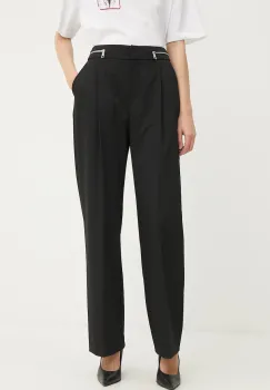 Karl Lagerfeld pantaloni din lana culoarea negru, drept, high waist, A3W10099 imagine