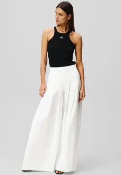 Karl Lagerfeld pantaloni femei, culoarea alb, lat, medium waist, A2W10106 imagine