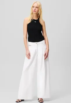 Karl Lagerfeld pantaloni femei, culoarea alb, lat, medium waist, A2W10158 imagine