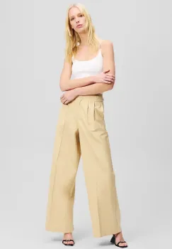 Karl Lagerfeld pantaloni femei, culoarea bej, lat, high waist, A2W10014 imagine