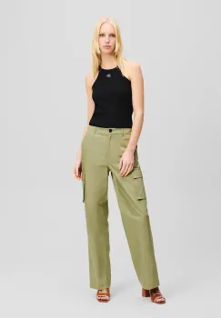 Karl Lagerfeld pantaloni femei, culoarea verde, drept, medium waist, A2W10028 imagine