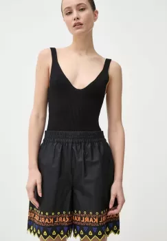 Karl Lagerfeld pantaloni scurti din bumbac culoarea negru, modelator, high waist imagine