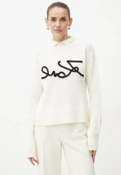 Karl Lagerfeld pulover de lana femei, culoarea bej, calduros, cu turtleneck, 246W2000 imagine
