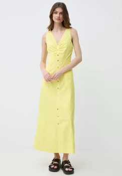 Karl Lagerfeld rochie din bumbac culoarea galben, maxi, evazati imagine