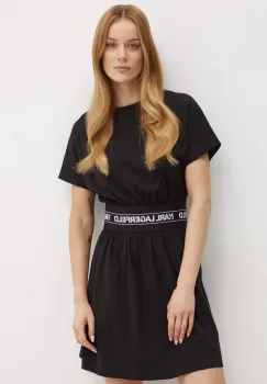 Karl Lagerfeld rochie din bumbac culoarea negru, mini, evazati, 245W1351 imagine