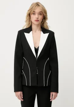 Karl Lagerfeld sacou din lana culoarea negru, un singur rand de nasturi, cu imprimeu, A3W14039 imagine