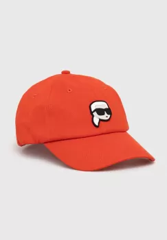 Karl Lagerfeld sapca de baseball din bumbac culoarea portocaliu, cu imprimeu imagine