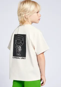 Karl Lagerfeld tricou de bumbac pentru copii culoarea bej, cu imprimeu, Z30440 imagine