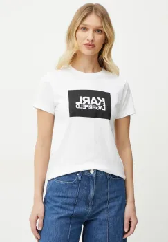 Karl Lagerfeld tricou din bumbac femei, culoarea alb, ASW17010 imagine