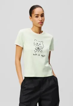 Karl Lagerfeld tricou din bumbac femei, culoarea bej, A2W17086 imagine