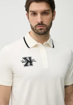 Karl Lagerfeld tricou polo barbati, culoarea bej, cu imprimeu, 552221.745015 imagine