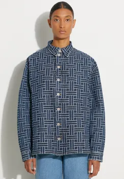 Kenzo camasa jeans Dropped Shoulders Shirt femei, cu guler clasic, relaxed, FE62DC2476J3.DS imagine