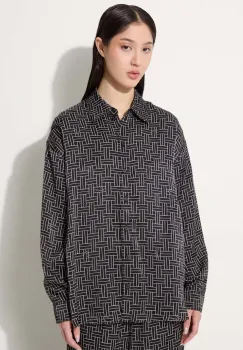 Kenzo camasa Weave Dropped Shoulders Shirt femei, culoarea negru, cu guler clasic, relaxed, FE62CH2479R1.99 imagine