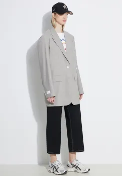 Kenzo geaca de lana Solid Kimono Blazer culoarea gri, un singur rand de nasturi, neted, FE52VE2469RB.96 imagine