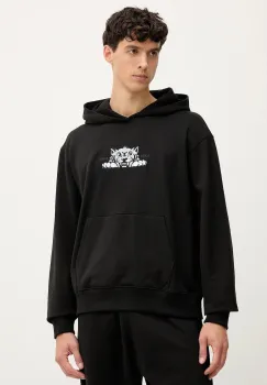 Kenzo hanorac de bumbac culoarea negru, cu gluga, cu imprimeu, FF65HO2534MF imagine