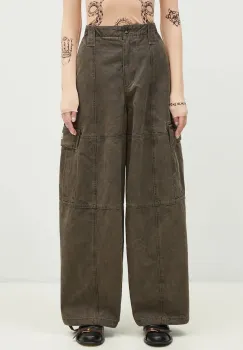 Kenzo pantaloni de bumbac Dyed Canvas Cargo Pants culoarea maro, lat, high waist, FE62PA0909GK.92 imagine