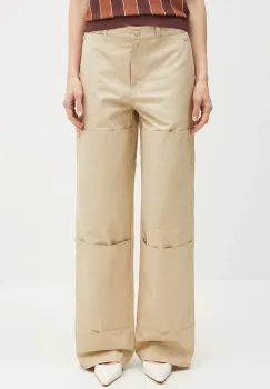 Kenzo pantaloni de bumbac femei, culoarea bej, drept, high waist, FF52PA1009DL.11 imagine