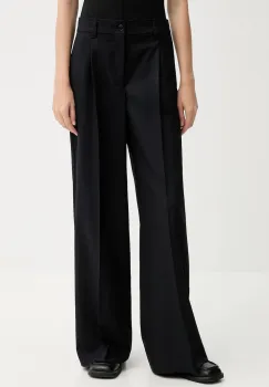 Kenzo pantaloni de lana culoarea bleumarin, lat, high waist, FF62PA1099ID imagine