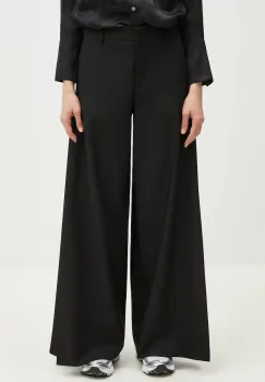 Kenzo pantaloni de lana femei, culoarea negru, lat, high waist, FF52PA0999RA.99 imagine