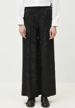 Kenzo pantaloni de matase femei, culoarea negru, lat, high waist, FF52PA0849JR.99 imagine