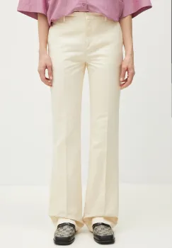 Kenzo pantaloni din amestec de in femei, culoarea bej, evazati, high waist, FF52PA1019GA.04 imagine